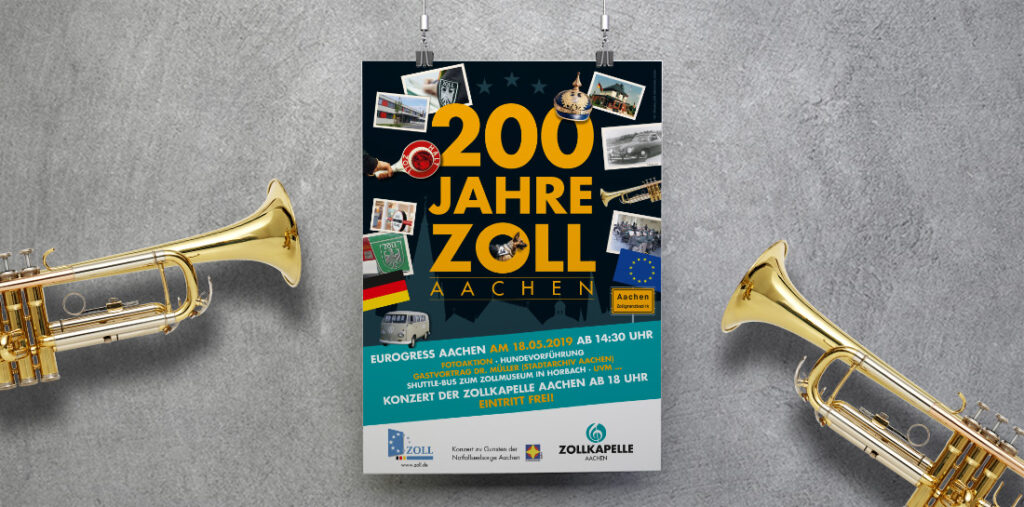 etcetera unterstützt die Zollkapelle Aachen mit Werbemaßnahmen zum dritten Jahr in Folge. Für das Benefizkonzert entwarfen wir das Werbeposter, Postkarten und Einladungen.